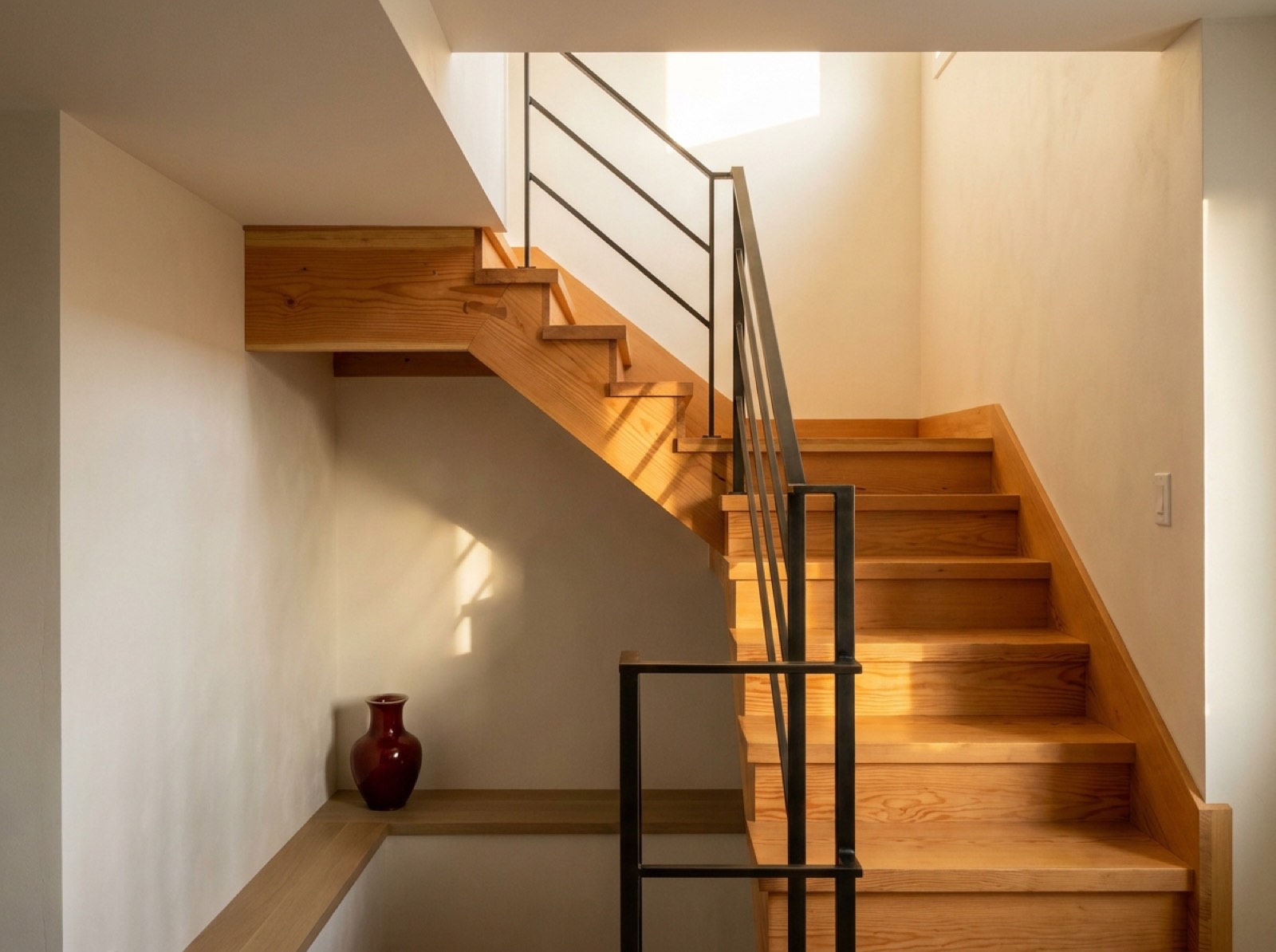 Custom timber staircase with a steel railing